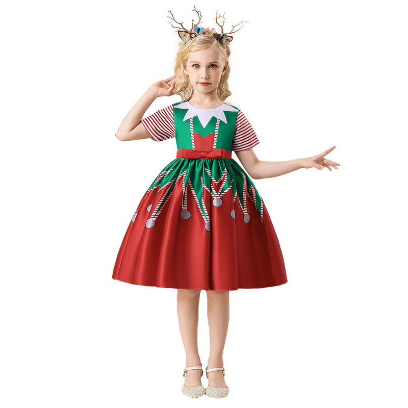 SeeCosplay Kids Children Christmas Elf Red Dress Outfits Christmas Carnival Suit Cosplay Costume
