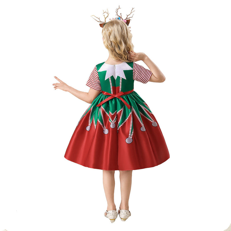 SeeCosplay Kids Children Christmas Elf Red Dress Outfits Christmas Carnival Suit Cosplay Costume GirlKidsCostume