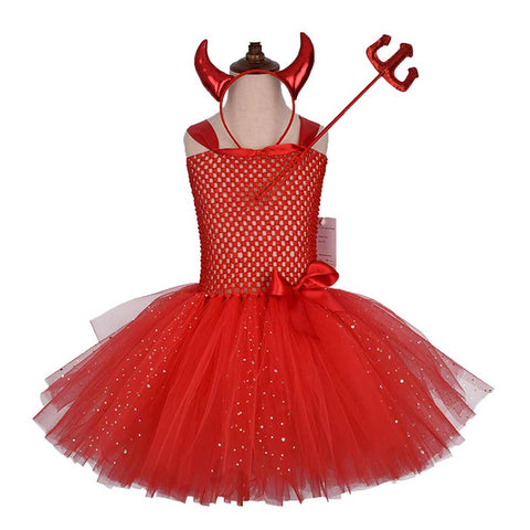 Kids Children Devil Horn Dress Cosplay Costume Halloween Carnival Party Suit
