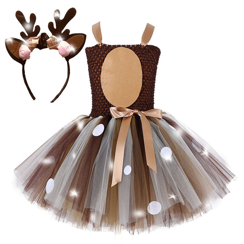 Kids Children Elk Girls Christmas Dress Codplay Costume Outfits Halloween Carnival Suit