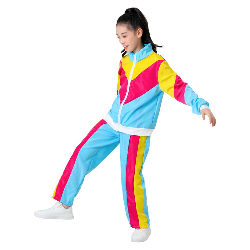 Kids Children Vintage disco sportswear Top Pants Cosplay Costume Outfits Halloween Carnival Party Suit