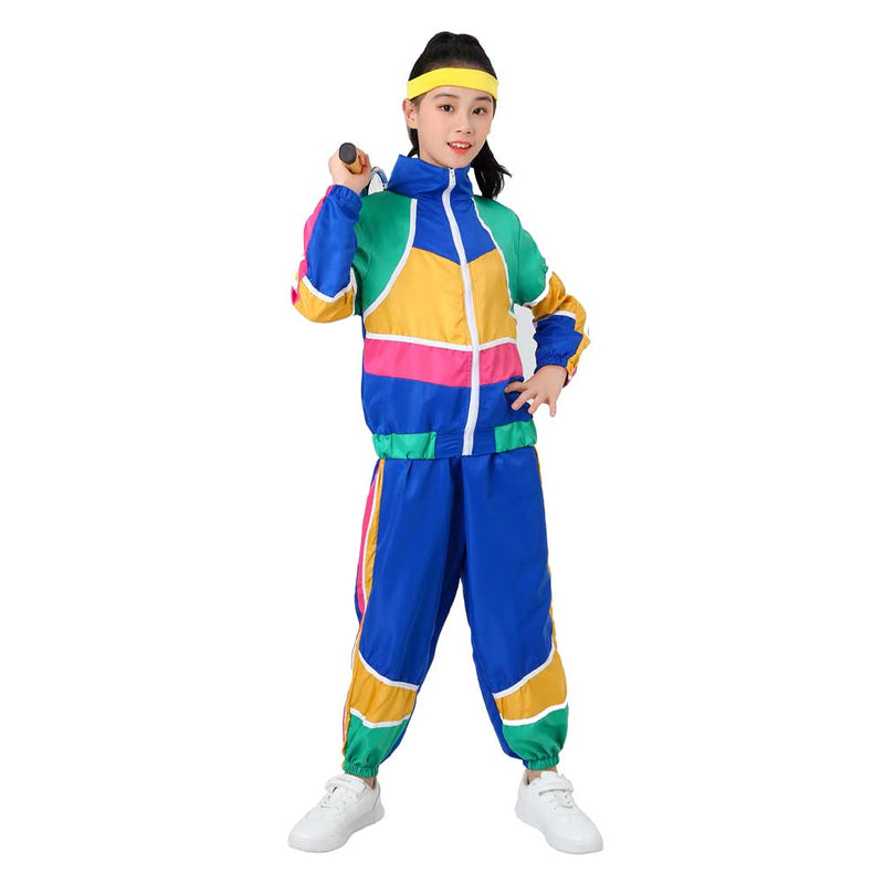 Kids Children Vintage disco sportswear Top Pants Cosplay Costume Outfits Halloween Carnival Party Suit