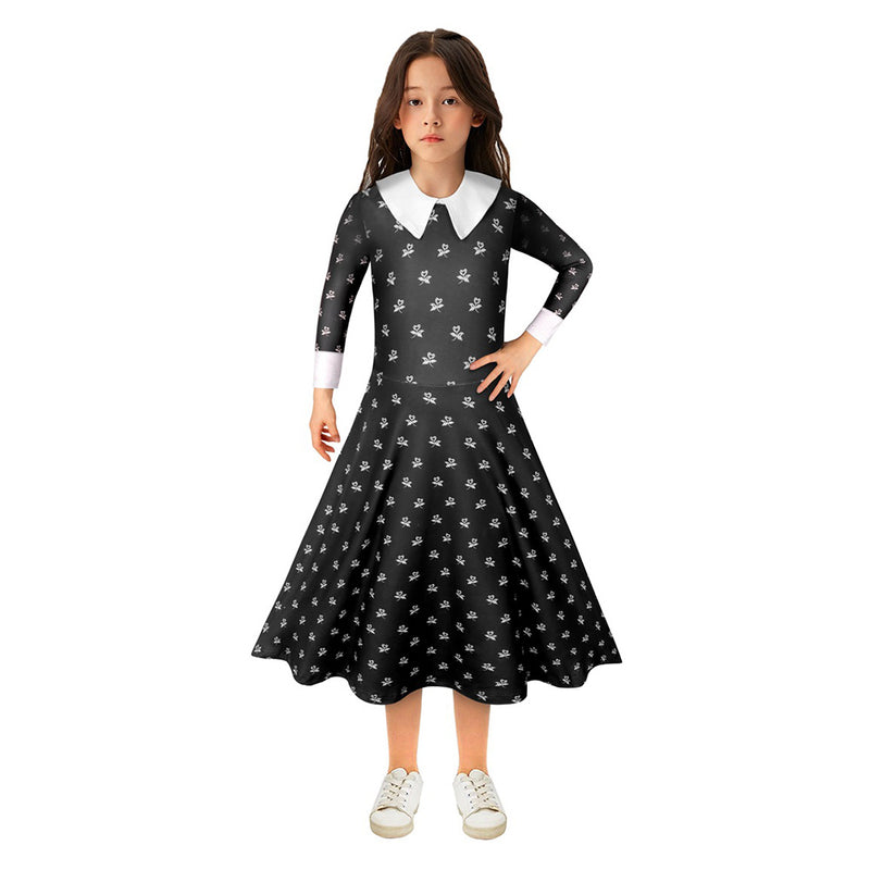 Kids Children Wednesday Addams (2022) Cosplay Costume Dress Outfits Halloween Carnival Suit