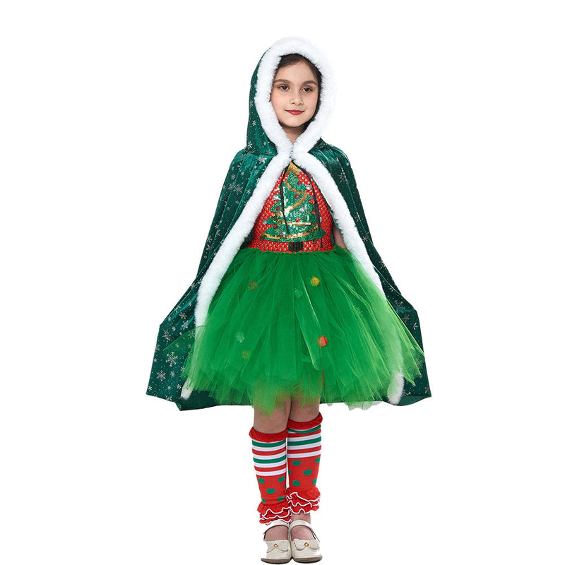 SeeCosplay Kids Girls Christmas Tree Green Tutu Dress Outfits Christmas Carnival Suit Cosplay Costume