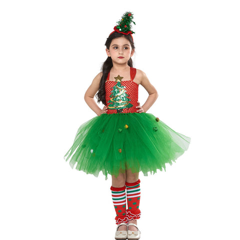 SeeCosplay Kids Girls Christmas Tree Green Tutu Dress Outfits Christmas Carnival Suit Cosplay Costume GirlKidsCostume