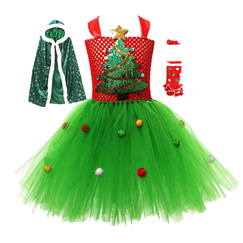 SeeCosplay Kids Girls Christmas Tree Green Tutu Dress Outfits Christmas Carnival Suit Cosplay Costume GirlKidsCostume