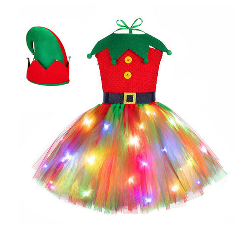 SeeCosplay Kids Girls Christmas TUTU Dress ELF Cosplay Costume Outfits Christmas Carnival Suit