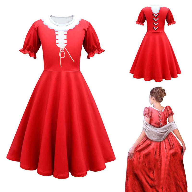 Kids Girls Disenchanted Gisele Cosplay Costume Christmas Red Dress Outfits Halloween Carnival Suit