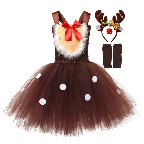 Kids Girls Elk Reindeer Cosplay Costume Outfits Halloween Carnival Party Disguise Suit