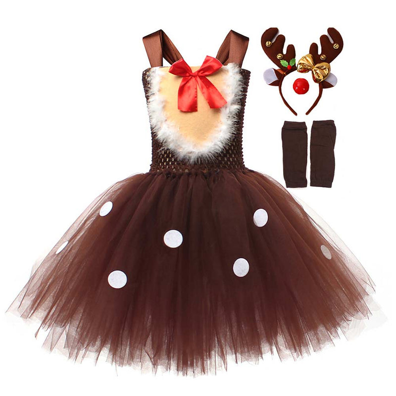 Kids Girls Elk Reindeer Cosplay Costume Outfits Halloween Carnival Party Disguise Suit