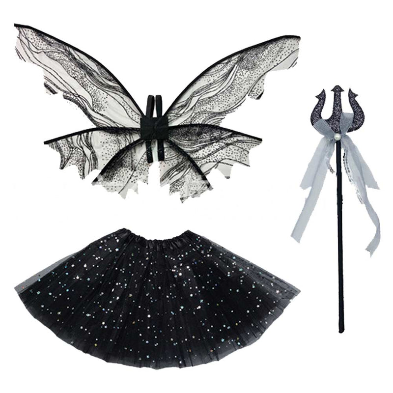 ﻿ Kids Girls Princess Dark butterfly Wings Fork Wand Halloween Carnival Costume Accessories