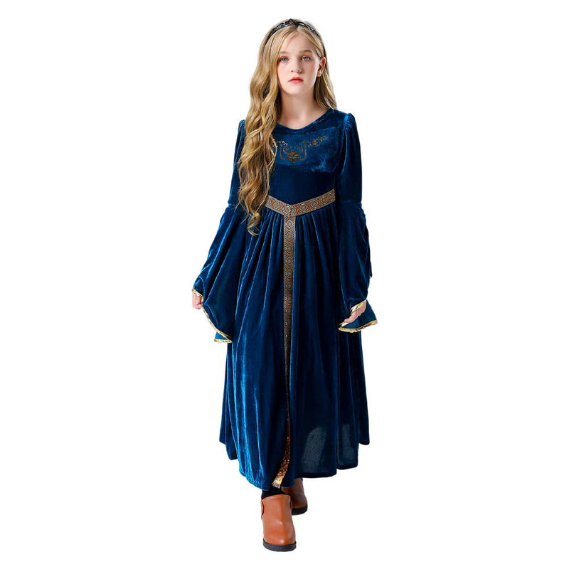SeeCosplay Kids Girls Retro Medieval Palace Cosplay Blue Princess Dress Costume Fancy Outfits Halloween Carnival Suit GirlKidsCostume