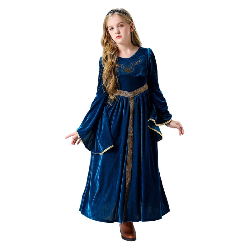 SeeCosplay Kids Girls Retro Medieval Palace Cosplay Blue Princess Dress Costume Fancy Outfits Halloween Carnival Suit