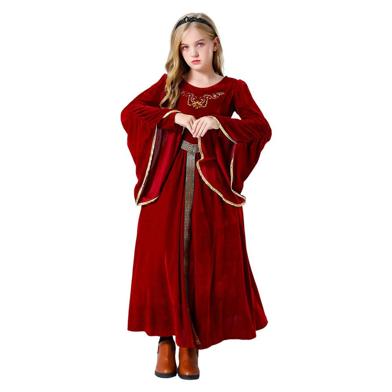 SeeCosplay Kids Girls Retro Medieval  Renaissance Palace Cosplay Red Princess Dress Costume Fancy Outfits Halloween Carnival Suit GirlKidsCostume