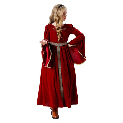 SeeCosplay Kids Girls Retro Medieval Palace Cosplay Red Princess Dress Costume Fancy Outfits Halloween Carnival Suit GirlKidsCostume