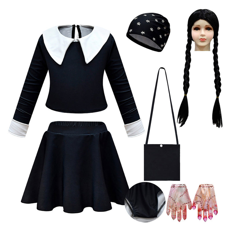 Kids Girls Wednesday Addams Goody Addams Cosplay Costume Dress  Outfits Halloween Carnival Suit