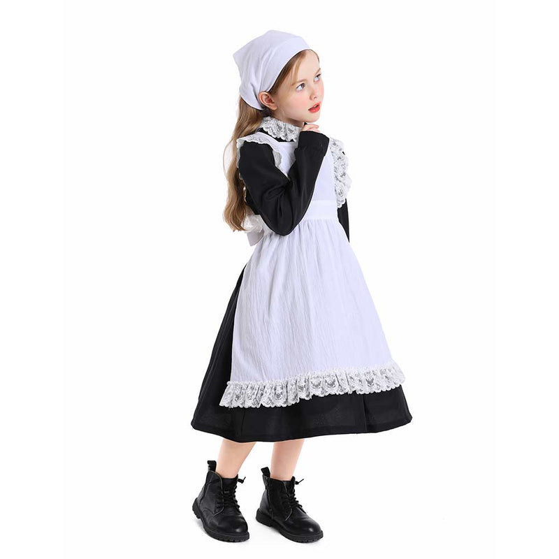 Kids Thanksgiving 17th century colonial style pilgrim pastoral maid dress Cosplay Costume Outfits Halloween Carnival Suit