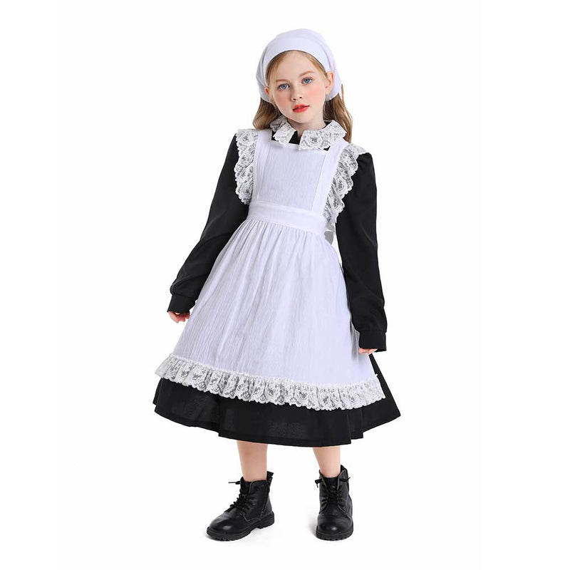 Kids Thanksgiving 17th century colonial style pilgrim pastoral maid dress Cosplay Costume Outfits Halloween Carnival Suit