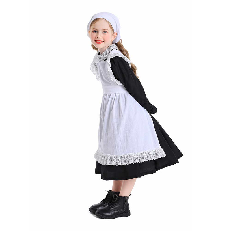 Kids Thanksgiving 17th century colonial style pilgrim pastoral maid dress Cosplay Costume Outfits Halloween Carnival Suit