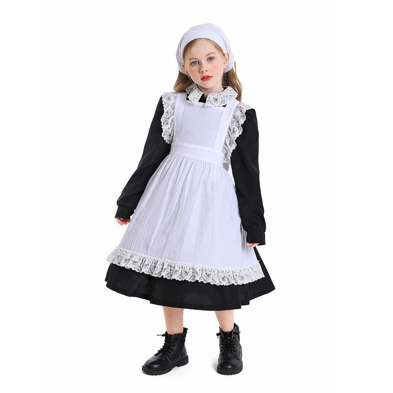 Kids Thanksgiving 17th century colonial style pilgrim pastoral maid dress Cosplay Costume Outfits Halloween Carnival Suit