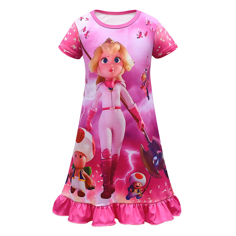 Kids The Super Mario Bros peach Cosplay Costume Sleepwear Dress Halloween Carnival Party Disguise Suit