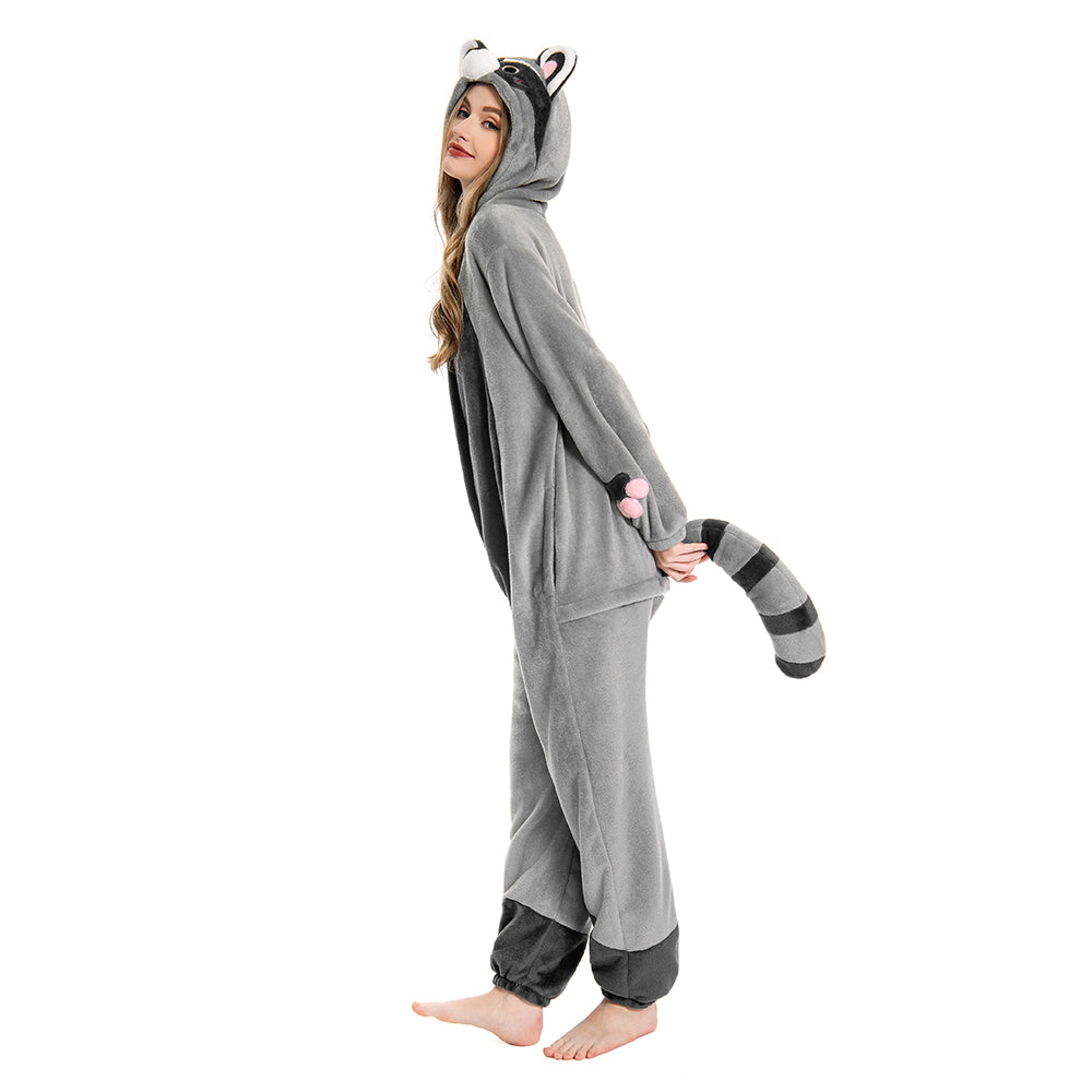 Adult Pajamas Light Grey Raccoon Sleepwear Animal Series Onesie