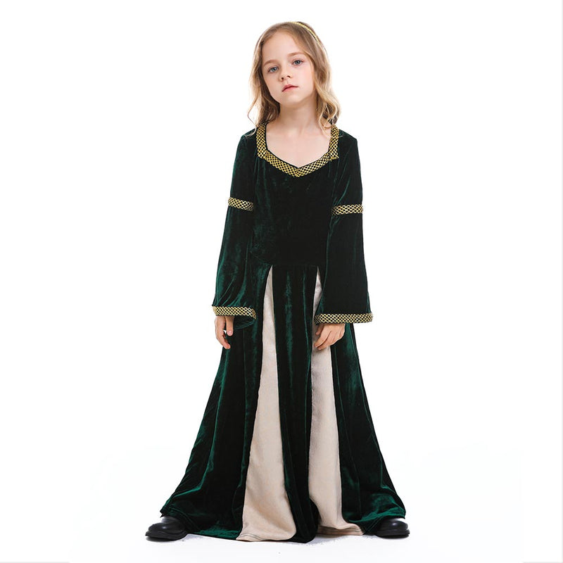 Lofee Medieval vintage dress for girls, courtyard dress, princess dress, Renaissance witch costume, Gothic, long sleeves, for stage shows, green, XL