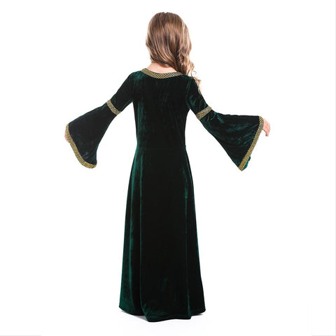 Lofee Medieval vintage dress for girls, courtyard dress, princess dress, Renaissance witch costume, Gothic, long sleeves, for stage shows, green, XL
