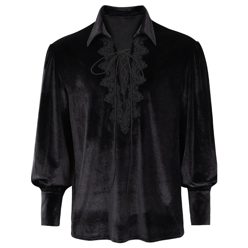 Medieval  Gothic Vampire  Cosplay Costume Black Lace Lacing Up Shirt Halloween Carnival Party Suit