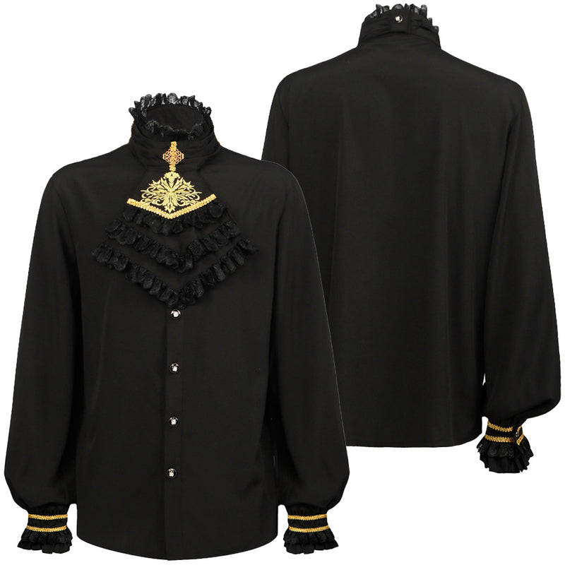 Purim Costumes Men Long Sleeve Renaissance Victorian Gothic Medieval Pirate Gothic Medieval Retro Stand Collar Shirt Top Costume
