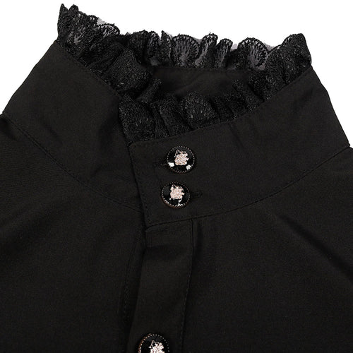 Men Long Sleeve Renaissance Medieval Victorian Pirate Gothic Retro Stand Collar Shirt Top Costume