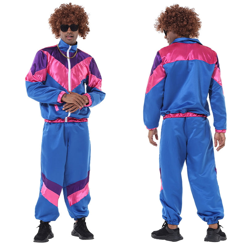 Men Retro Vintage hip-hop disco Cosplay Costume Jacket Pants Headband Sprotwear Outfits Halloween Carnival Suit