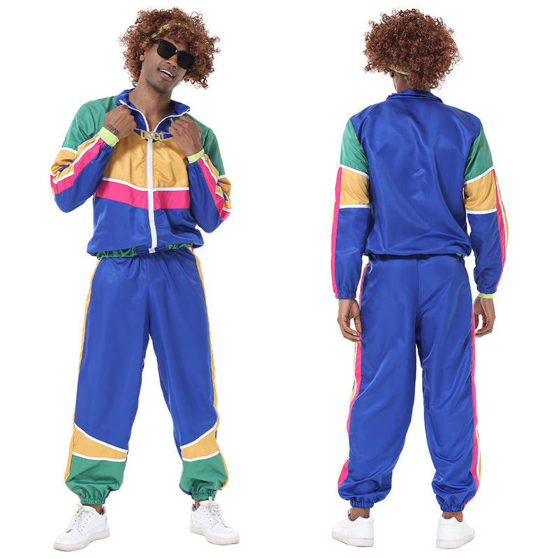 Men Retro Vintage hip-hop disco Cosplay Costume Jacket Pants Headband Sprotwear Outfits Halloween Carnival Suit