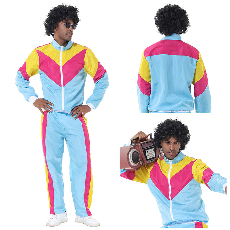 Men Retro Vintage hip-hop disco Cosplay Costume Jacket Pants Headband Sprotwear Outfits Halloween Carnival Suit