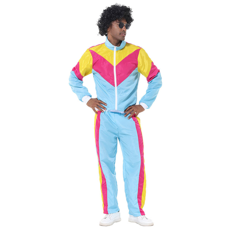 Men Retro Vintage hip-hop disco Cosplay Costume Jacket Pants Headband Sprotwear Outfits Halloween Carnival Suit