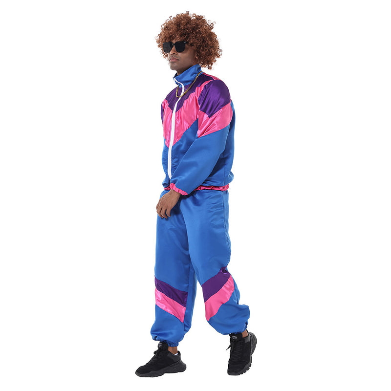 Men Retro Vintage hip-hop disco Cosplay Costume Jacket Pants Headband Sprotwear Outfits Halloween Carnival Suit