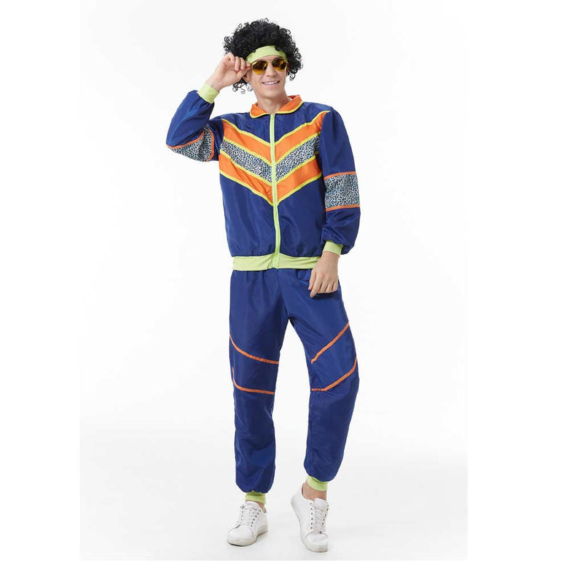 Men Retro Vintage hip-hop disco Cosplay Costume Jacket Pants Headband Sprotwear Outfits Halloween Carnival Suit