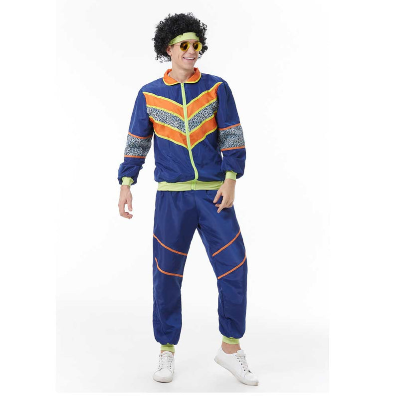 Men Retro Vintage hip-hop disco Cosplay Costume Jacket Pants Headband Sprotwear Outfits Halloween Carnival Suit