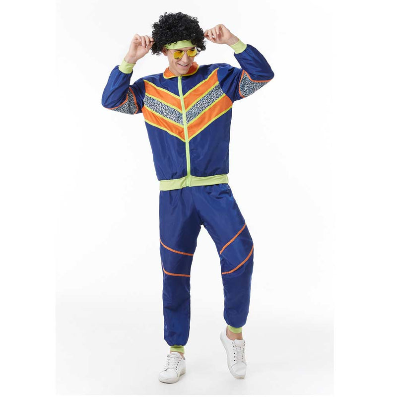 Men Retro Vintage hip-hop disco Cosplay Costume Jacket Pants Headband Sprotwear Outfits Halloween Carnival Suit