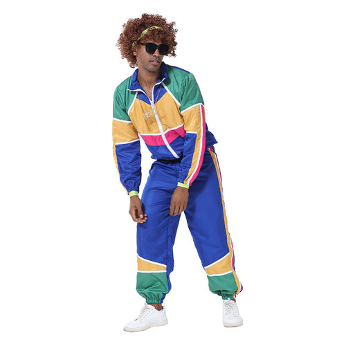 Men Retro Vintage hip-hop disco Cosplay Costume Jacket Pants Headband Sprotwear Outfits Halloween Carnival Suit