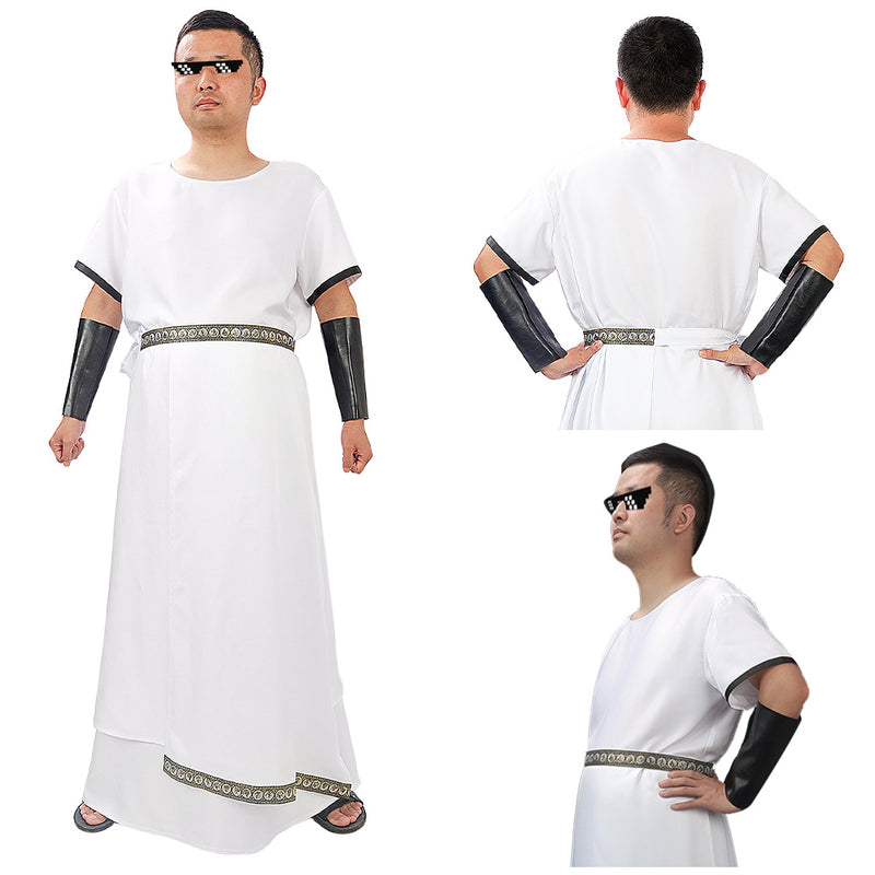 Men‘s White Greek Robe Cosplay Costume Outfits Halloween Carnival Party Suit