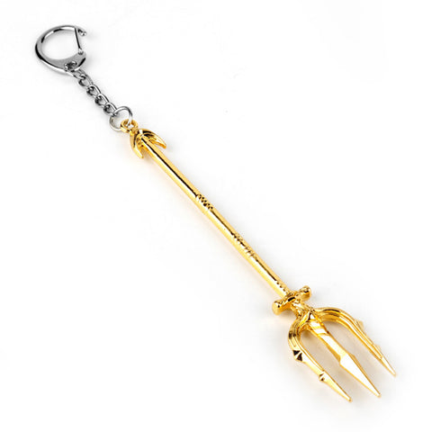 Movie Aquaman Trident Keychain Cosplay Weapon Prop Zinc Alloy Key chain Car Keyring Souvenir Model Toy