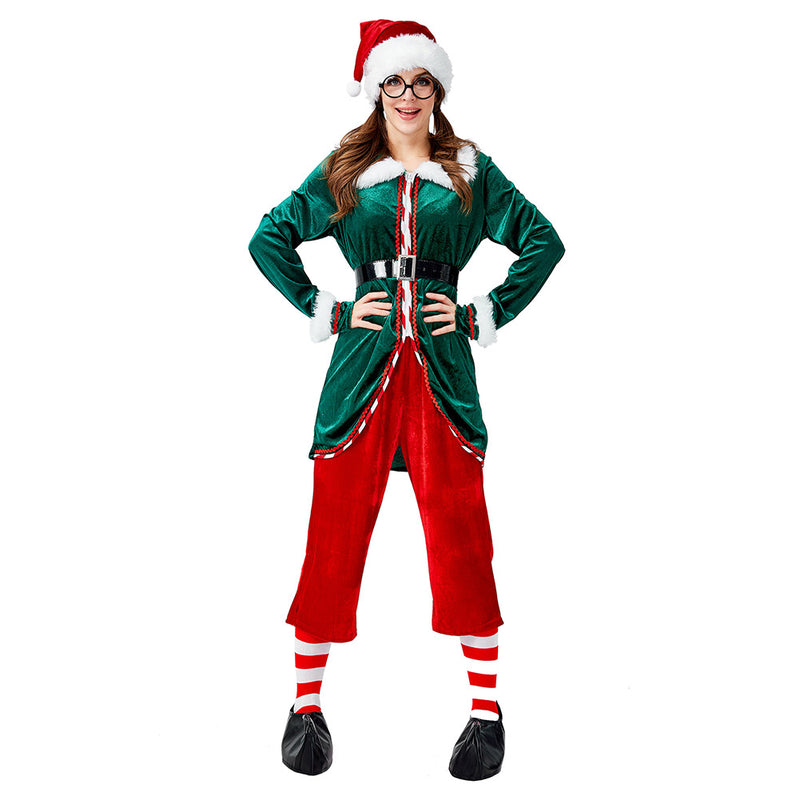 Mrcos Halloween cosplay Christmas green elves fantasy couple costumes interesting ladies adult long-sleeved clothing activities adult party costumes make-up cosplay costumes female L.