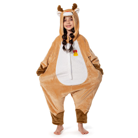 OLAOLA reindeer outfit pajamas Christmas children animal kids costume kimurumi puff warm room cold protection winter pajamas cute flannel for both sexes M