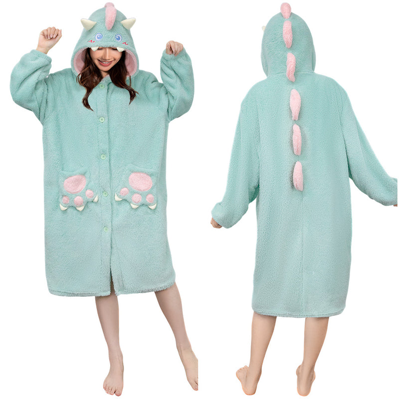 [OLAOLA] Costume Winter Lingerie Dinosaur Cute Adult Hooded Fluffy Pajamas Overall Roomwear Warm Cold Protection Thick Hand Loose (JP, Alphabet, S, Grey)