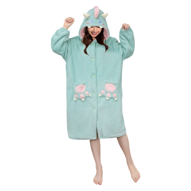 [OLAOLA] Costume Winter Lingerie Dinosaur Cute Adult Hooded Fluffy Pajamas Overall Roomwear Warm Cold Protection Thick Hand Loose (JP, Alphabet, S, Grey)