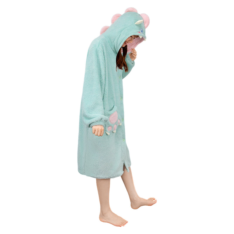 [OLAOLA] Costume Winter Lingerie Dinosaur Cute Adult Hooded Fluffy Pajamas Overall Roomwear Warm Cold Protection Thick Hand Loose (JP, Alphabet, S, Grey)