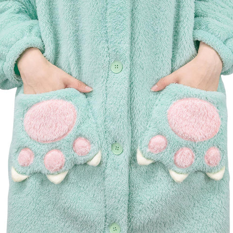 [OLAOLA] Costume Winter Lingerie Dinosaur Cute Adult Hooded Fluffy Pajamas Overall Roomwear Warm Cold Protection Thick Hand Loose (JP, Alphabet, S, Grey)