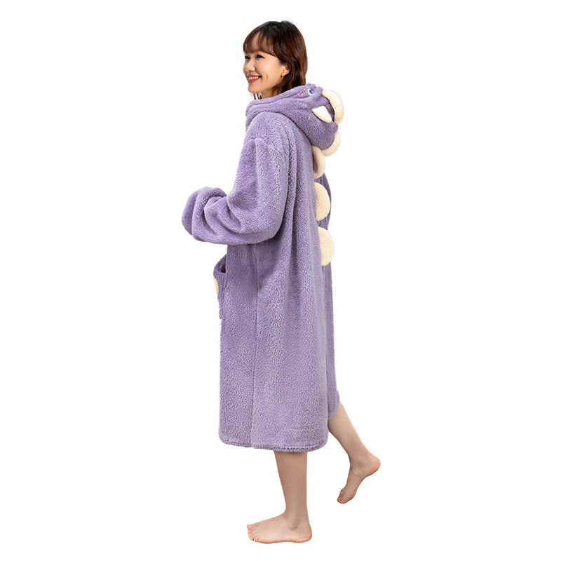 [OLAOLA] Costume Winter Lingerie Dinosaur Cute Adult Hooded Fluffy Pajamas Overalls Roomwear Warm Cold Protection Thick Hand Loose (JP, Alphabet, S, Purple