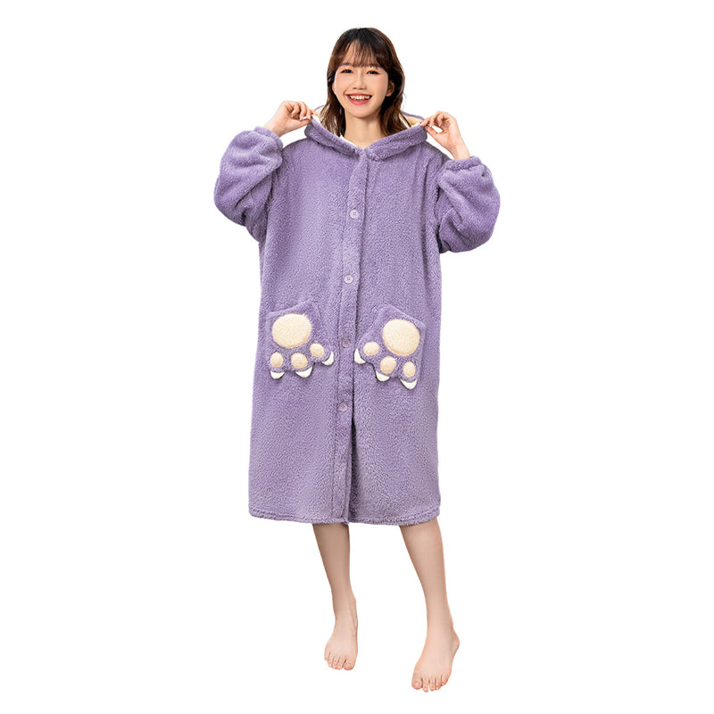 [OLAOLA] Costume Winter Lingerie Dinosaur Cute Adult Hooded Fluffy Pajamas Overalls Roomwear Warm Cold Protection Thick Hand Loose (JP, Alphabet, S, Purple